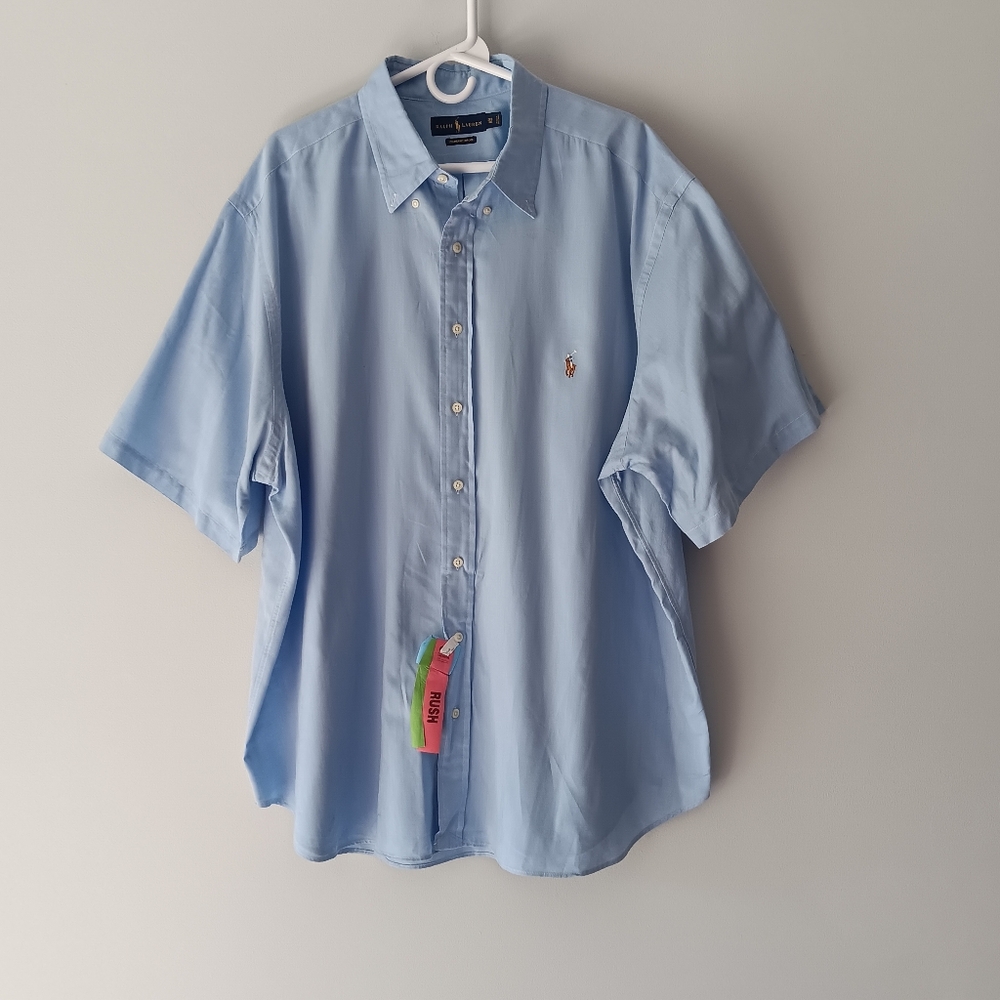 Ralph Lauren Chambray Oxford Button-Up Dress Shirt Short Sleeve Blue 2XB Big